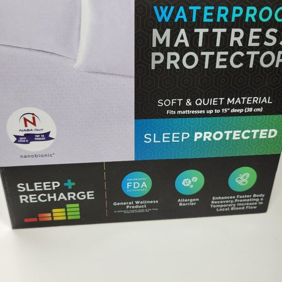 Sleep Charge Nanobionic Waterproof Mattress Protector 15" Fitted TWIN SIZE White - Picture 3 of 8